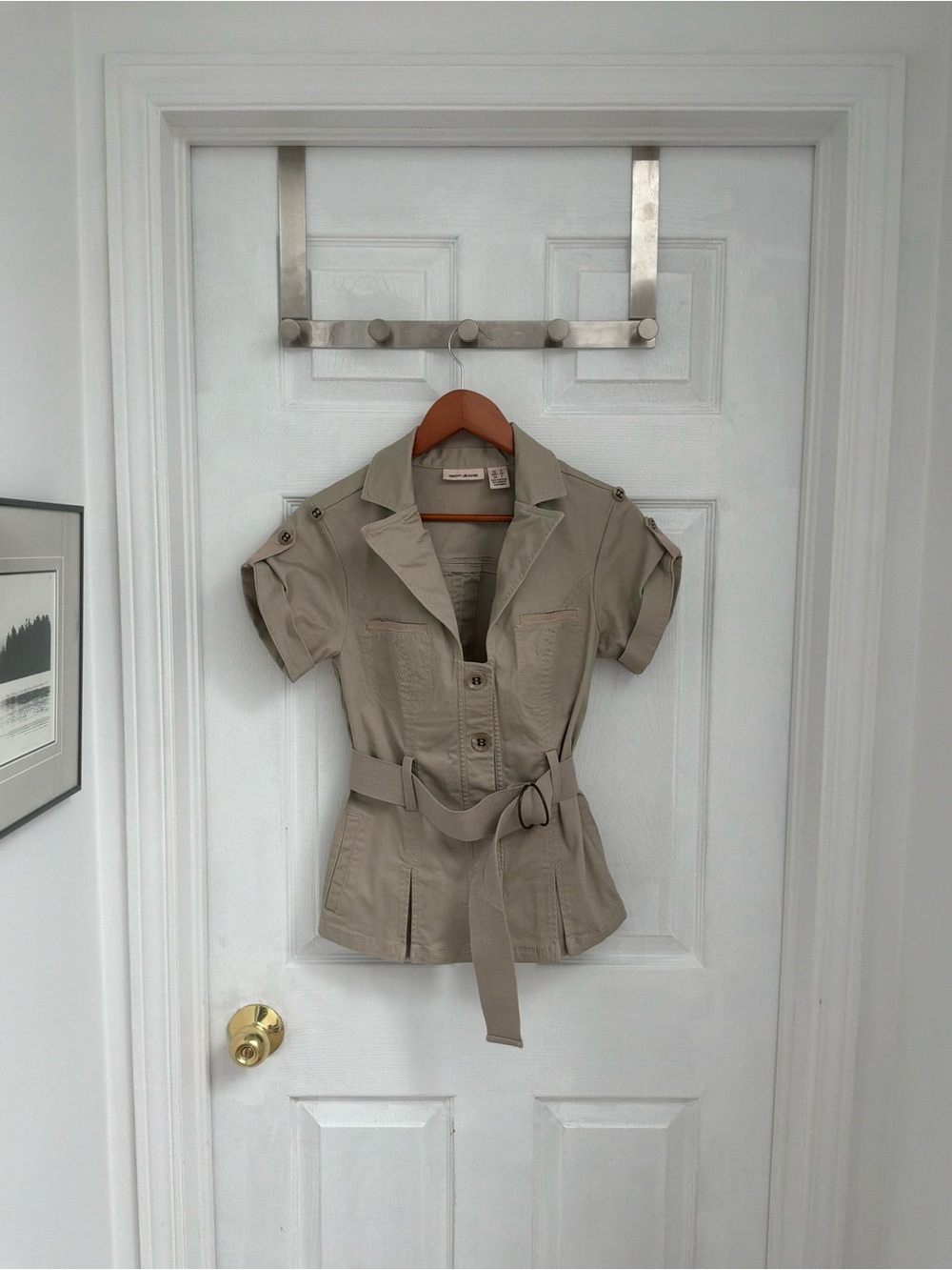 DKNY Tan Short-Sleeve Utility Button-Down with Belt